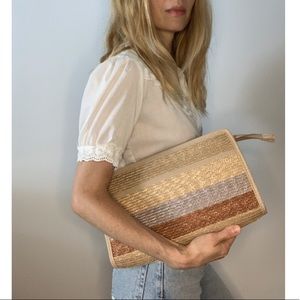 Vintage 80s Straw Rattan ‘Made In Italy’ Accent Purse Bag / Natural Clutch